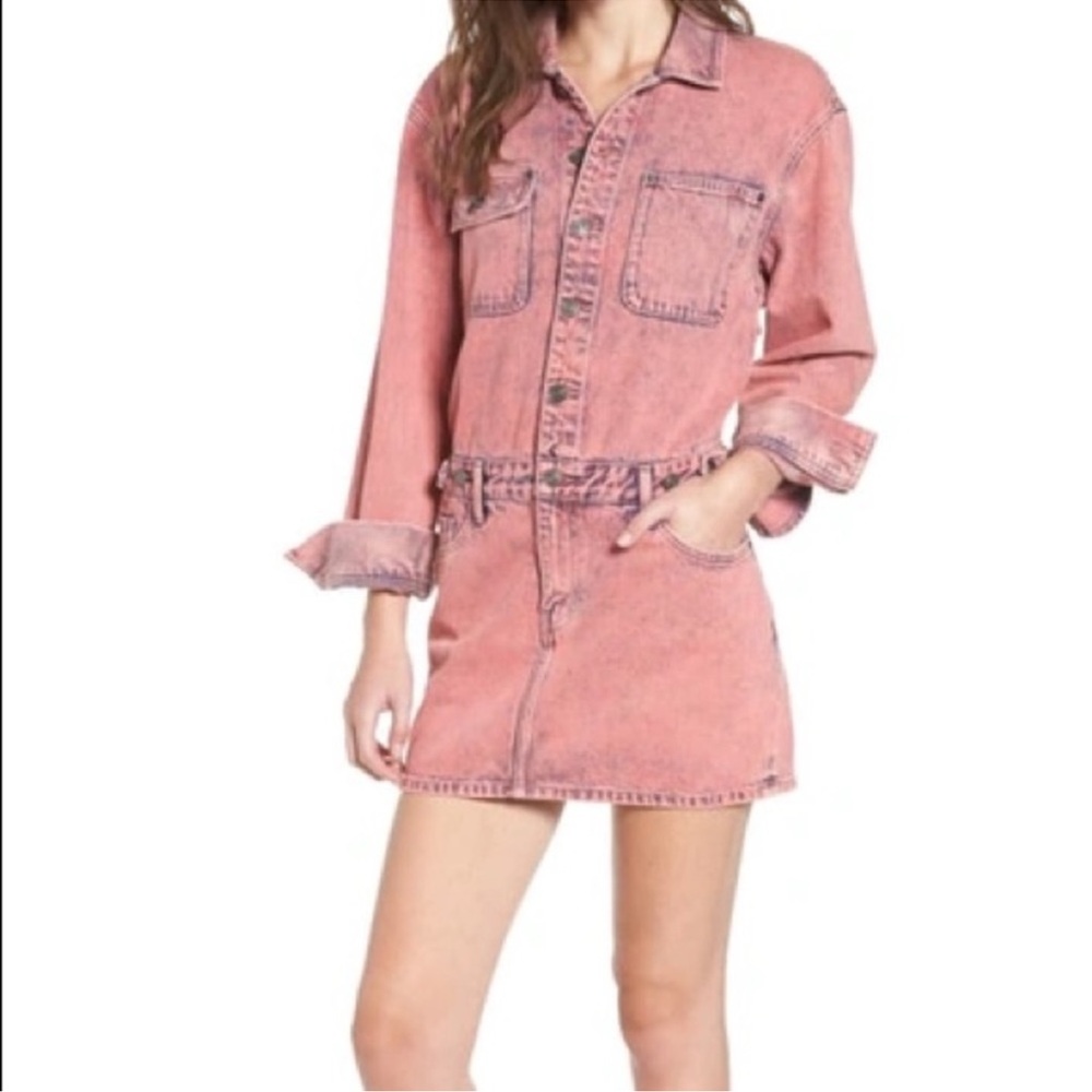 Current/Elliott Pink Acid Wash Denim Mini Dress